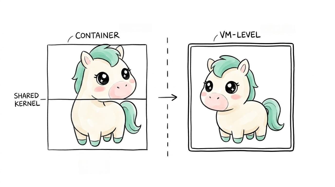Illustration: container isolation shares a kernel; VM-level isolation does not
