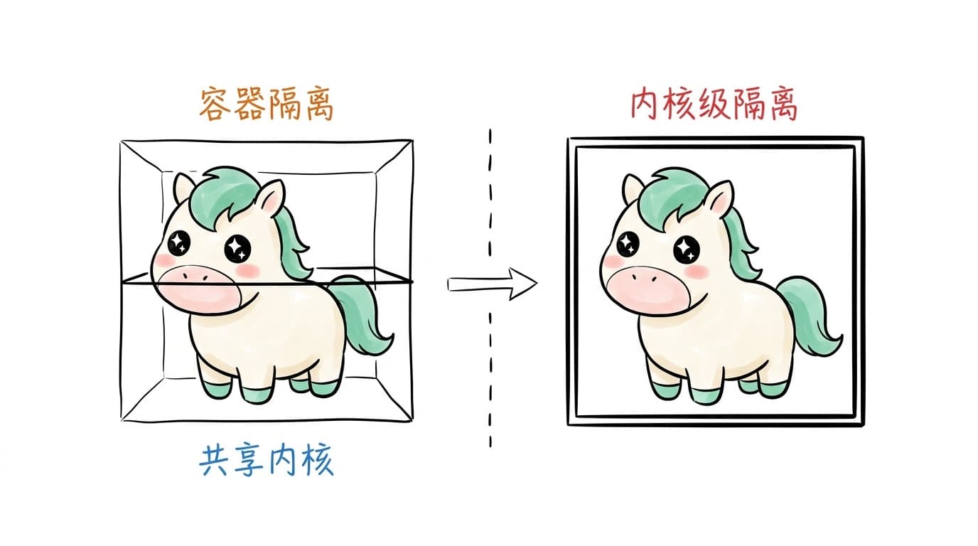 插画：容器隔离共享内核，内核级隔离不共享
