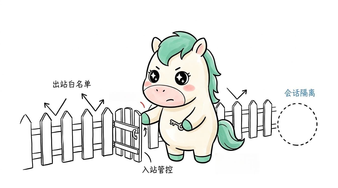 插画：出站白名单、入站管控、会话隔离